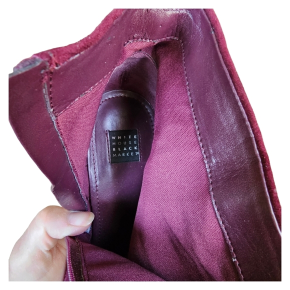 White House Black Market Suede Lou Ankle Booties Heeled Slouch Burgundy Size 9 - Picture 9 of 13